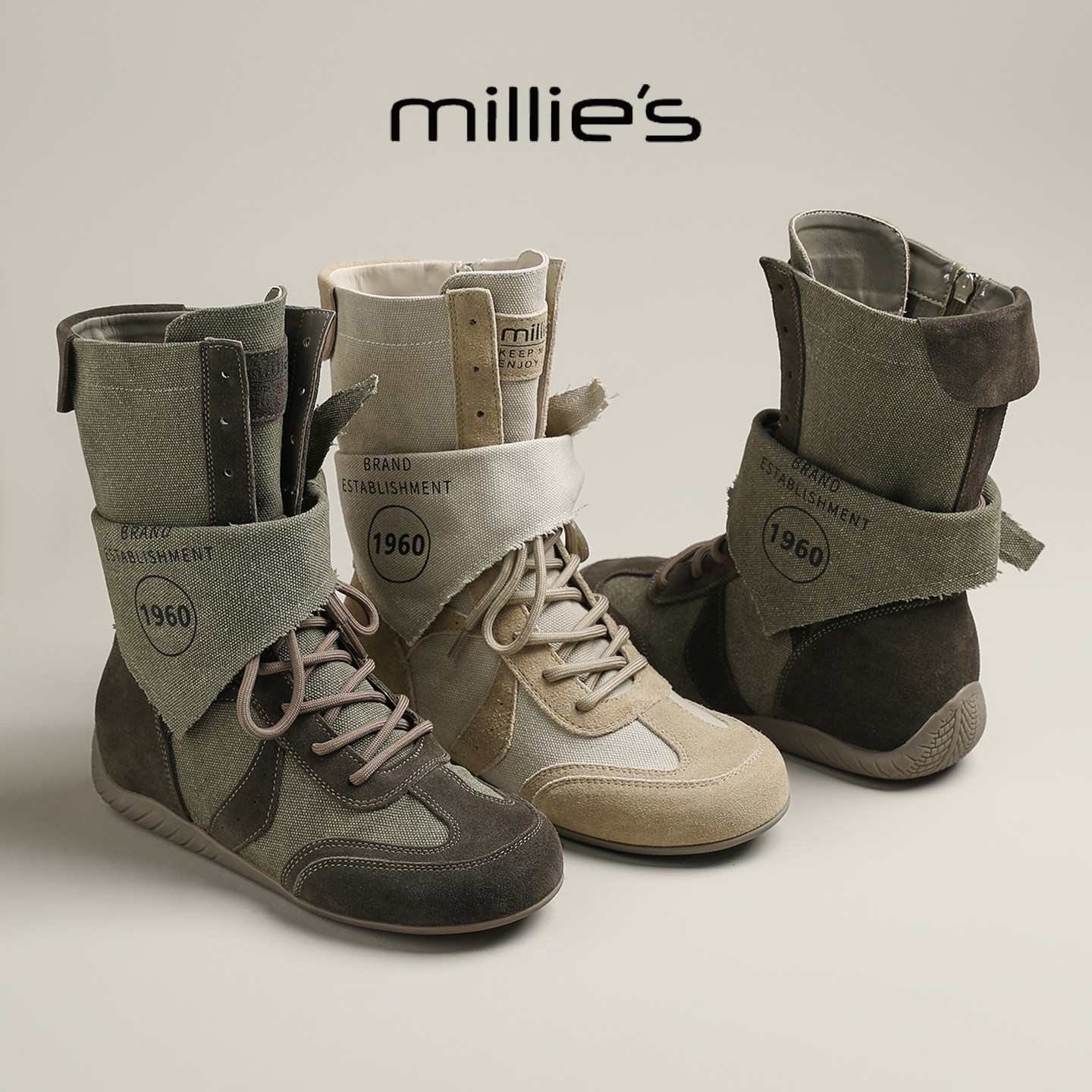 MILLIE'S/妙丽2026超火中筒靴高级美拉德百搭增高筒靴巨好看短靴