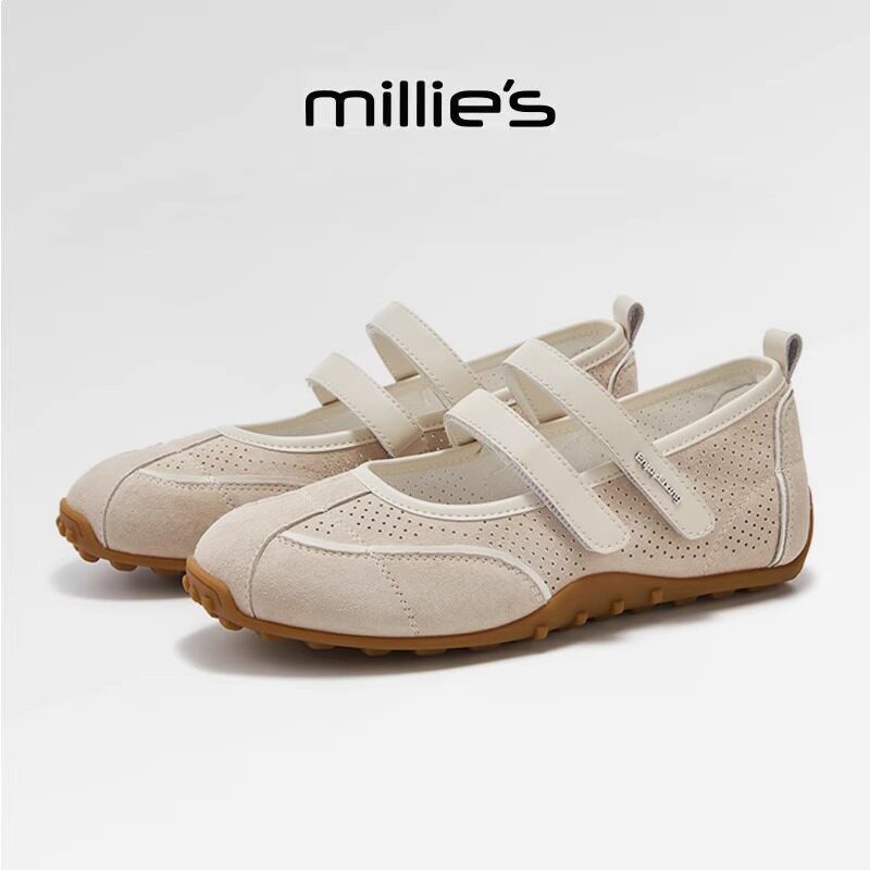 MILLIE'S/妙丽圆头平底复古风时尚百搭舒适透气不累脚休闲单鞋女