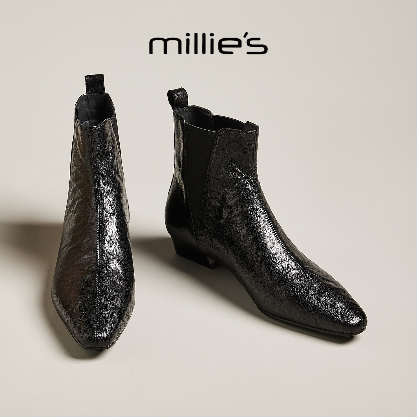 MILLIE'S/妙丽尖头粗跟短靴