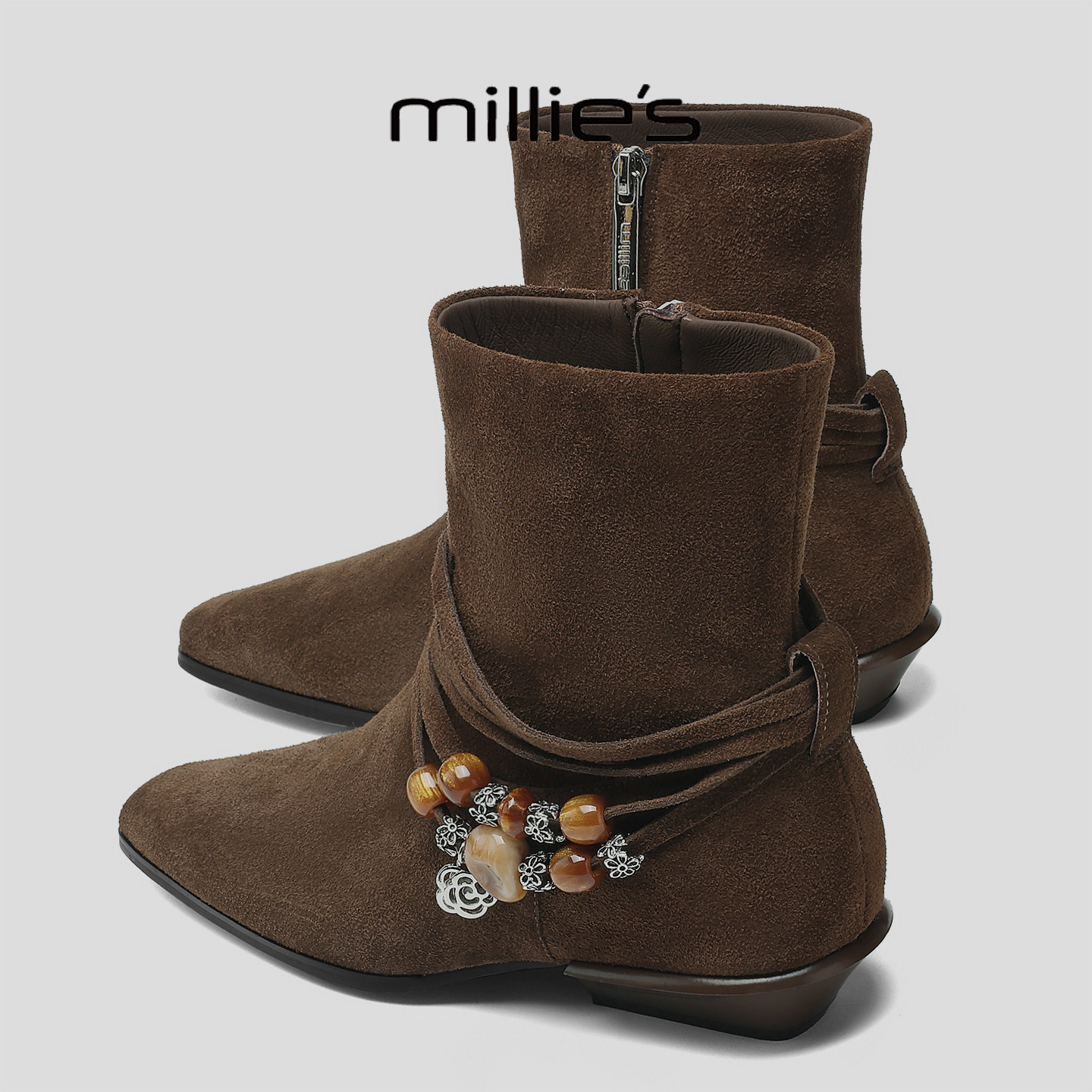 MILLIE'S/妙丽新款时尚百搭女士马丁靴厚底增高加绒复古保暖
