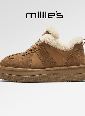millies妙丽女鞋2025新款圆头厚底毛毛鞋休闲加绒雪地靴冬季棉鞋