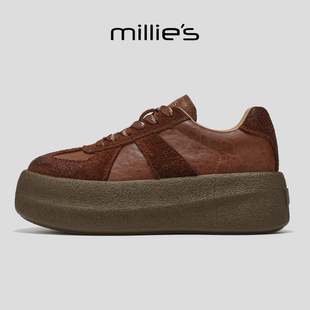 MILLIE'S/妙丽官方2025新款巨好看不累脚复古系带平底百搭休闲鞋