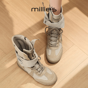 MILLIE'S/妙丽2025新款复古英伦风厚底马丁靴女款配裙子户外靴