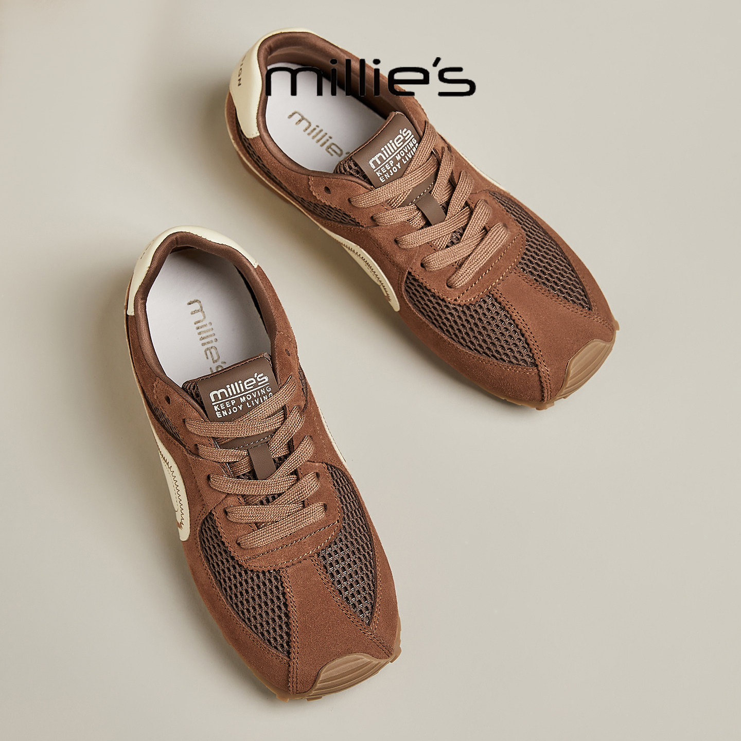 MILLIE'S/妙丽2025新款复古德训鞋女款平底透气网面阿甘鞋轻便,女鞋,德训鞋,淘宝优惠券,粉丝福利购,淘宝优惠卷