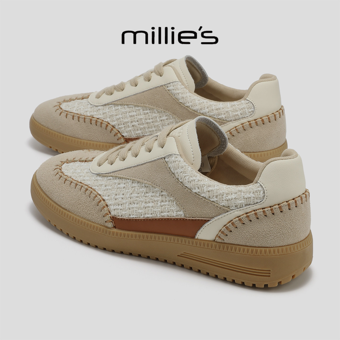 MILLIE'S/妙丽2025新款春秋拼色透气厚底时尚百搭新款板鞋休闲鞋,女鞋,时尚休闲鞋,淘宝优惠券,粉丝福利购,淘宝优惠卷