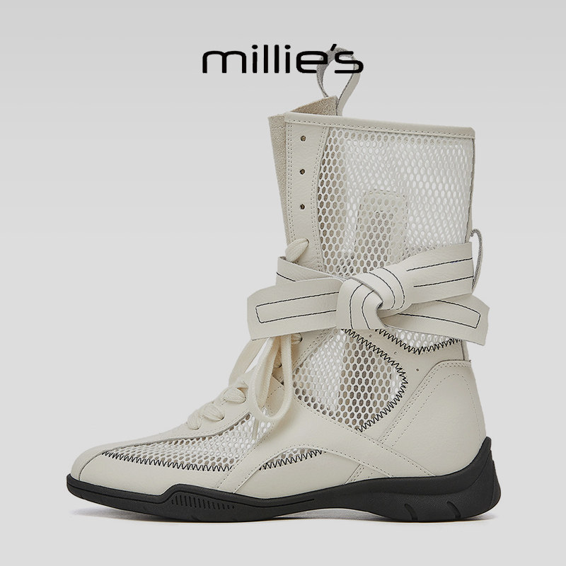 MILLIE'S/妙丽圆头粗跟镂空时尚百搭舒适透气不累脚休闲凉鞋女鞋