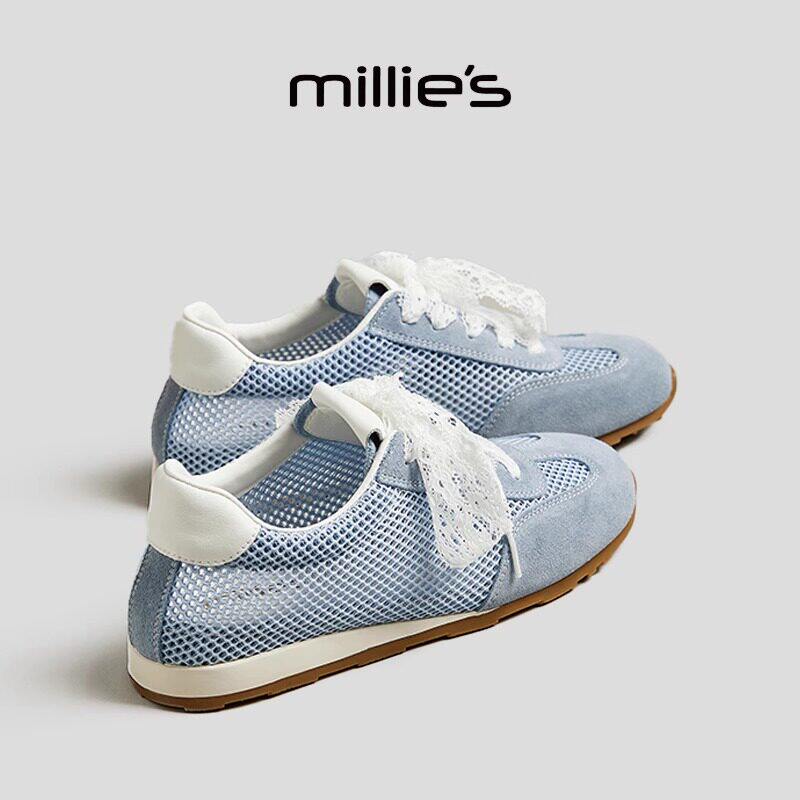 MILLIE'S/妙丽夏季镂空休闲鞋蕾丝百搭舒适透气时尚阿甘休闲板鞋
