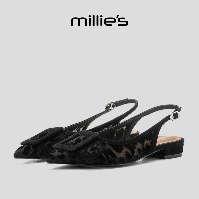 MILLIE'S/妙丽尖头平底美式线条美感温婉俏皮镂空时尚罗马凉鞋女