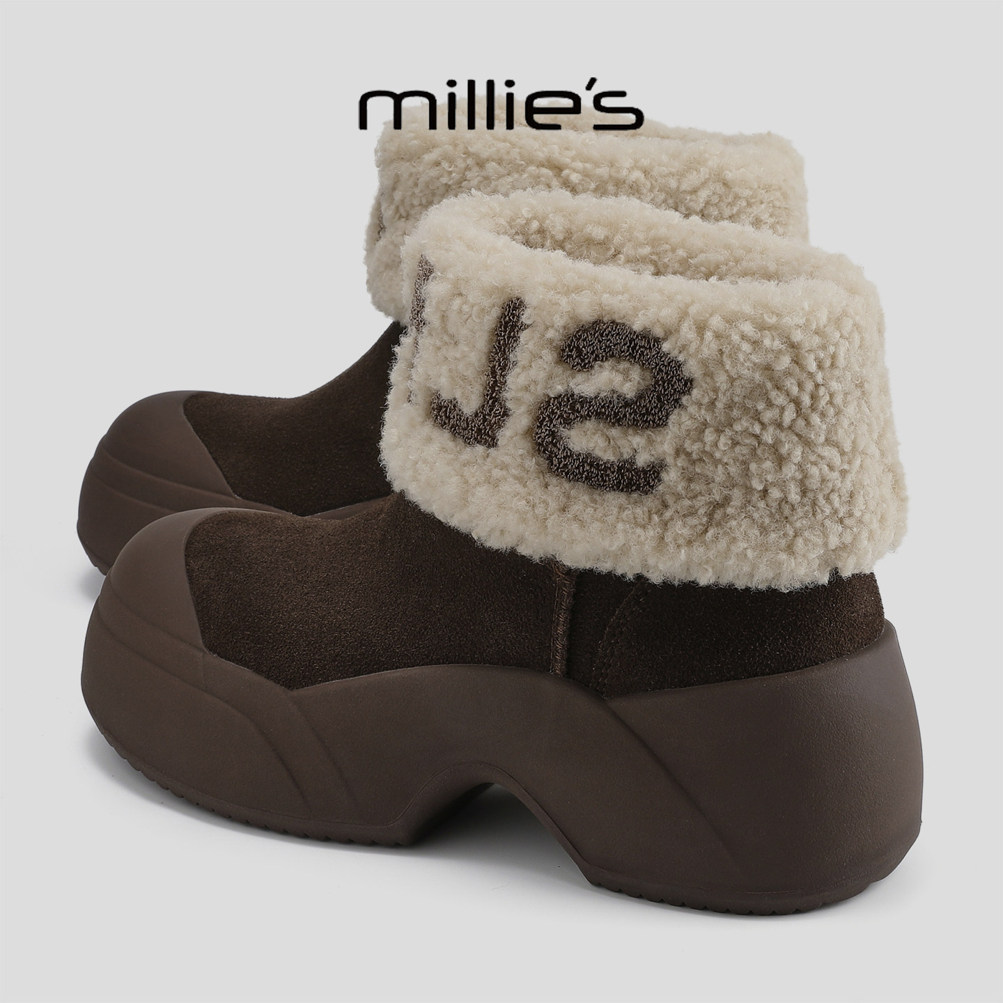 MILLIE'S/妙丽妙丽女鞋加绒保暖雪地靴厚底毛毛靴秋冬新款短靴