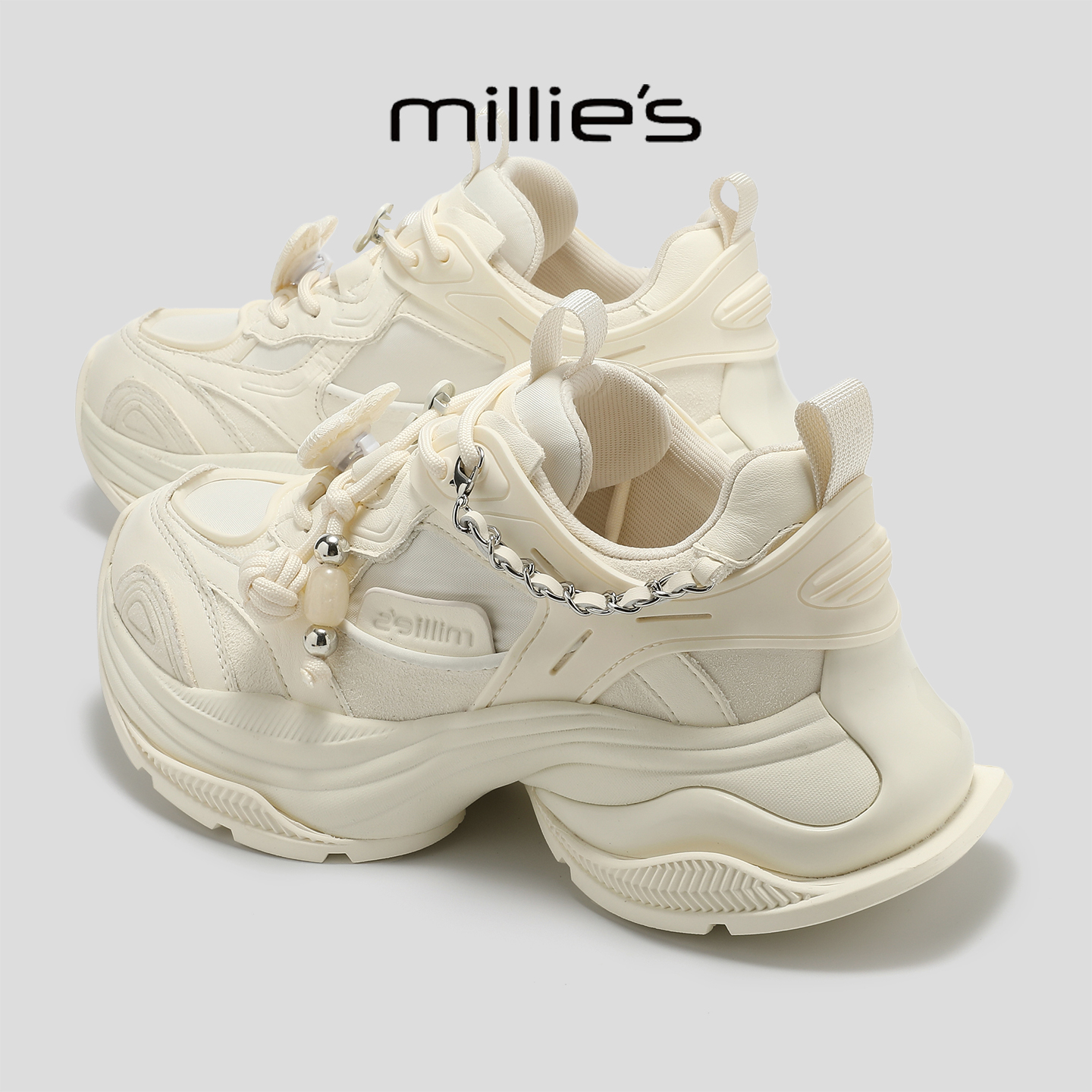 MILLIE'S/妙丽真皮厚底老爹鞋女