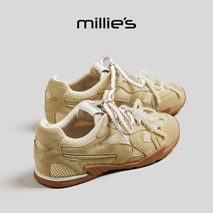 MILLIE'S/妙丽圆头平底日常轻便学院风网状透气潮酷时尚休闲板鞋