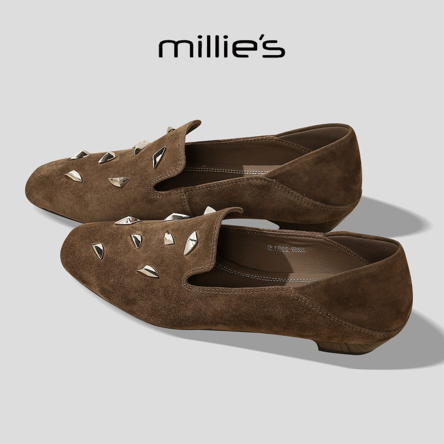 MILLIE'S/妙丽2025新款铆钉乐福鞋女平底方头低跟英伦风单鞋,女鞋,浅口单鞋,淘宝优惠券,粉丝福利购,淘宝优惠卷