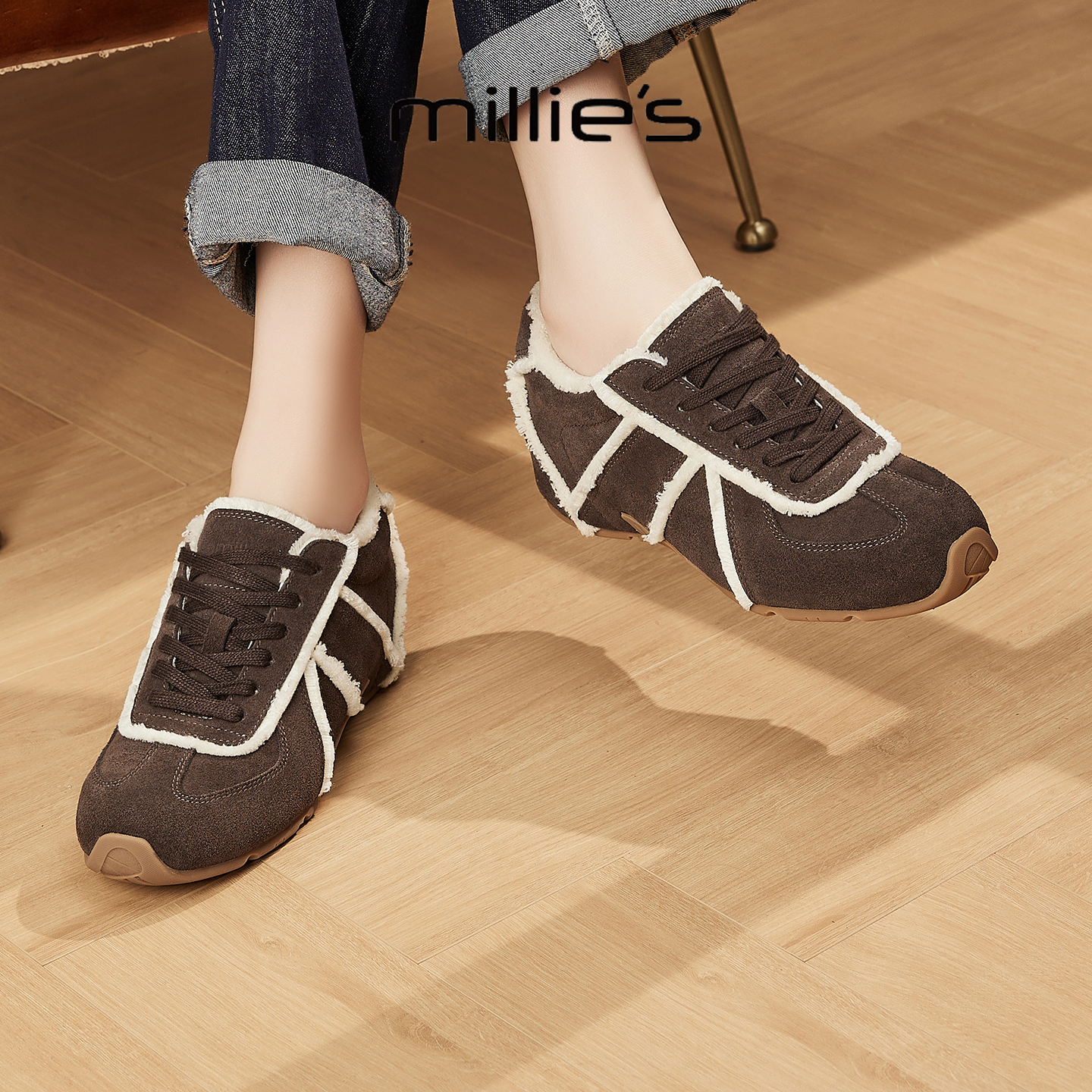 MILLIE'S/妙丽真皮厚底勃肯鞋