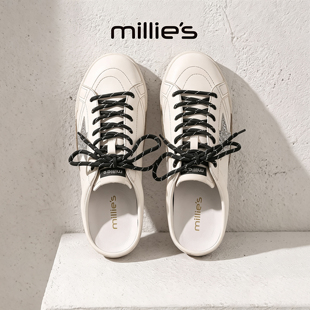 MILLIE'S/妙丽星星德训鞋女休闲包头半拖鞋一脚蹬内增高板鞋时尚