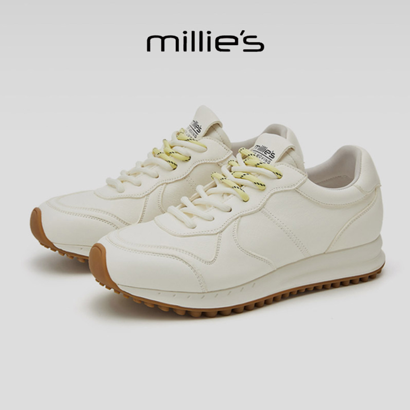 MILLIE'S/妙丽真皮厚底小白鞋