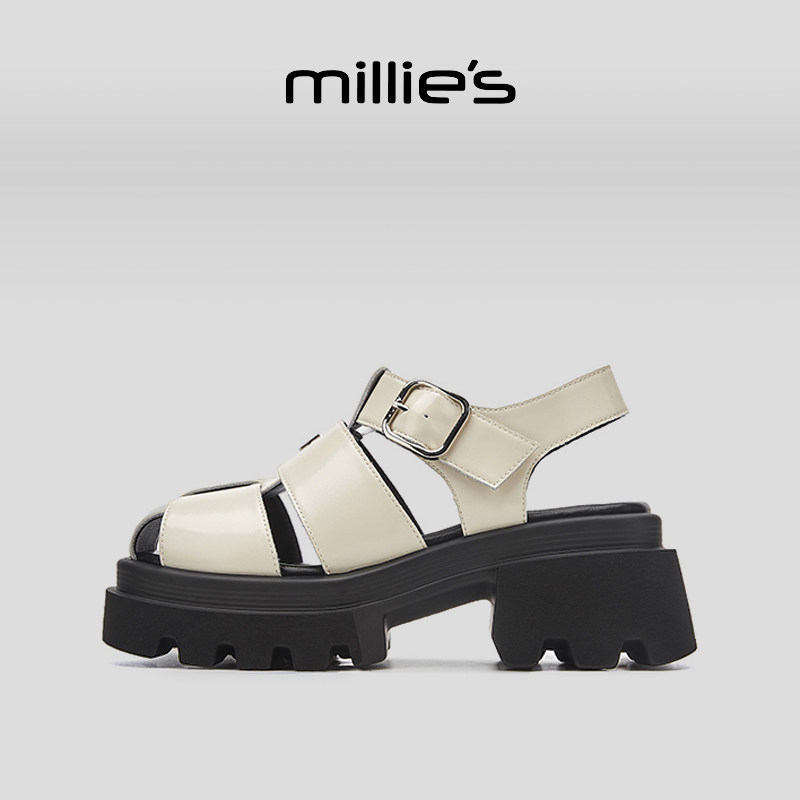 MILLIE'S/妙丽圆头厚底韩版甜美可爱透气不累脚时尚简约休闲凉鞋