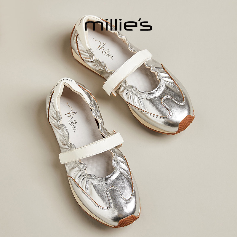 MILLIE'S/妙丽圆头平底时尚百搭舒适透气不累脚休闲玛丽珍鞋女