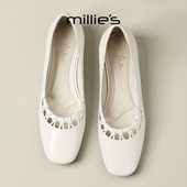 妙丽2026春季 新款 MILLIE 温柔风方头镂空花边平底单鞋 女软底潮