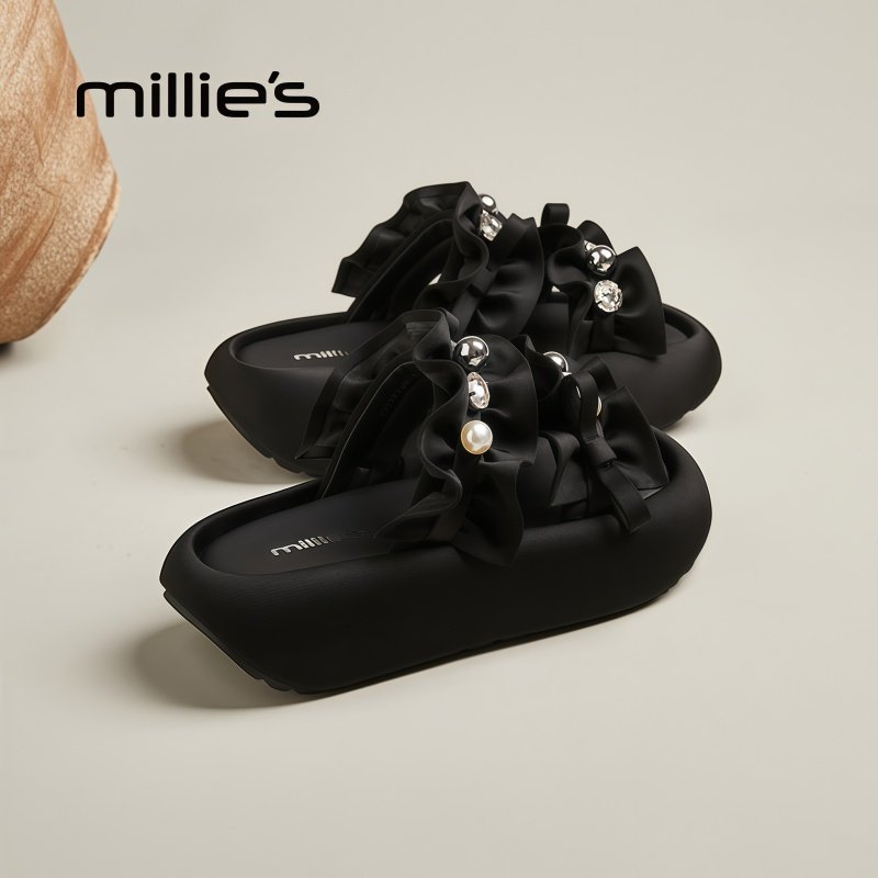 MILLIE'S/妙丽圆头厚底沙滩度假简约外穿小众设计感时尚休闲拖鞋,女鞋,一字拖,淘宝优惠券,粉丝福利购,淘宝优惠卷