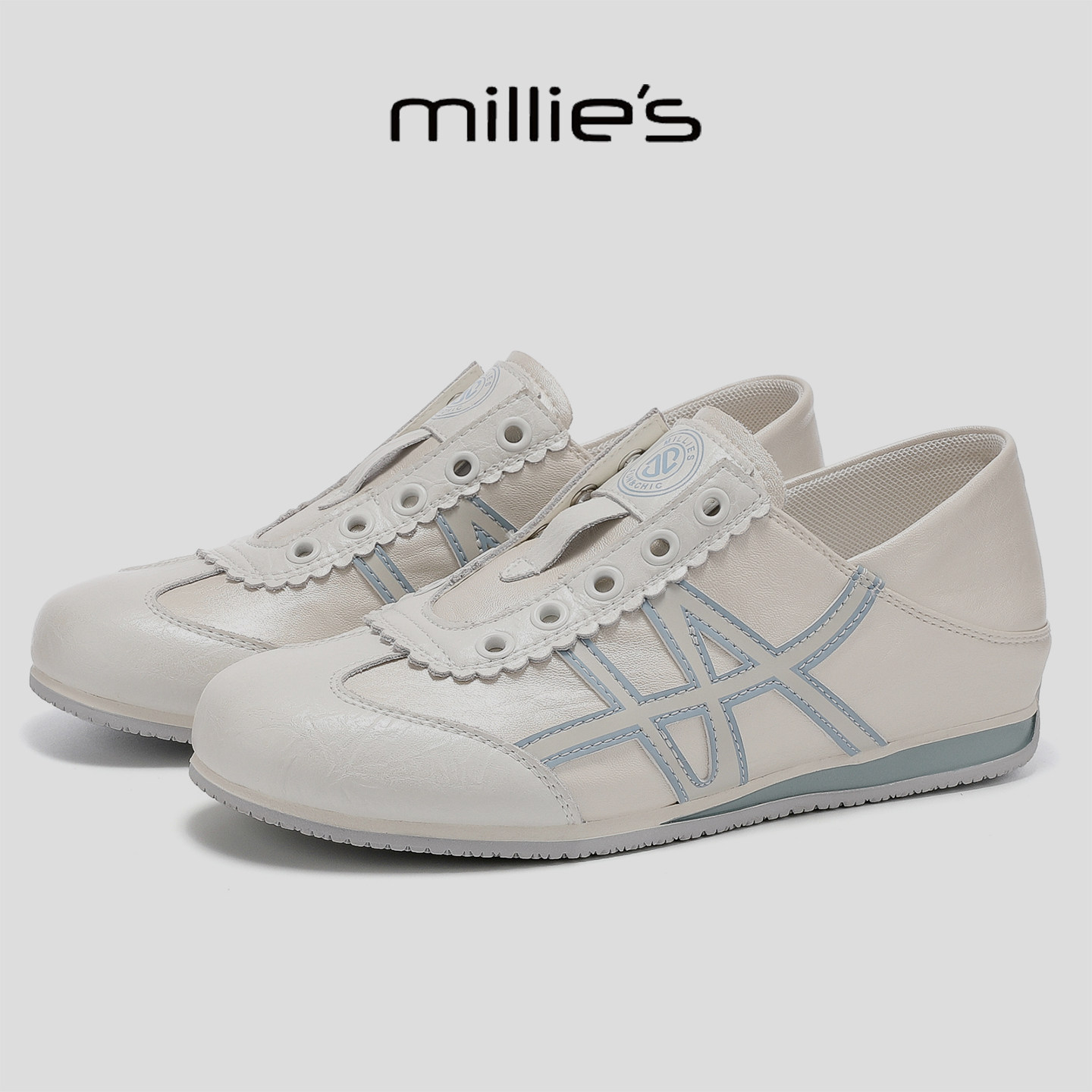 MILLIE'S/妙丽复古拼色德训鞋女内增高系带板鞋舒适百搭休闲鞋,女鞋,工装鞋,淘宝优惠券,粉丝福利购,淘宝优惠卷