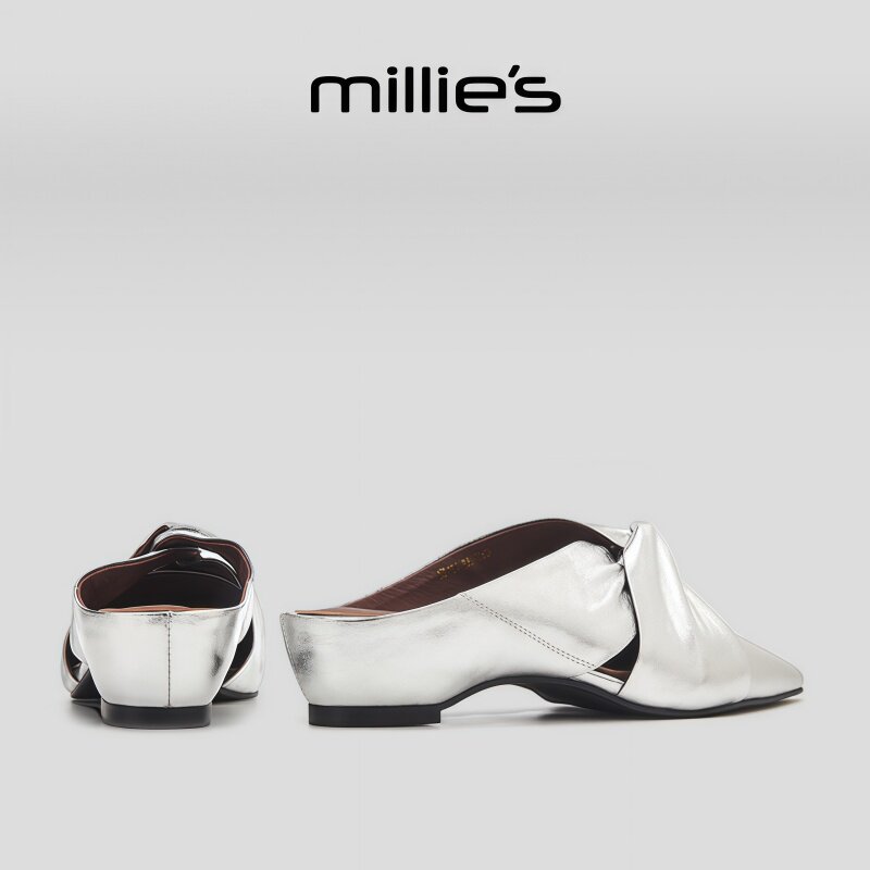 MILLIE'S/妙丽尖头平底绝美温柔风褶皱高级感时尚简约浅口单鞋