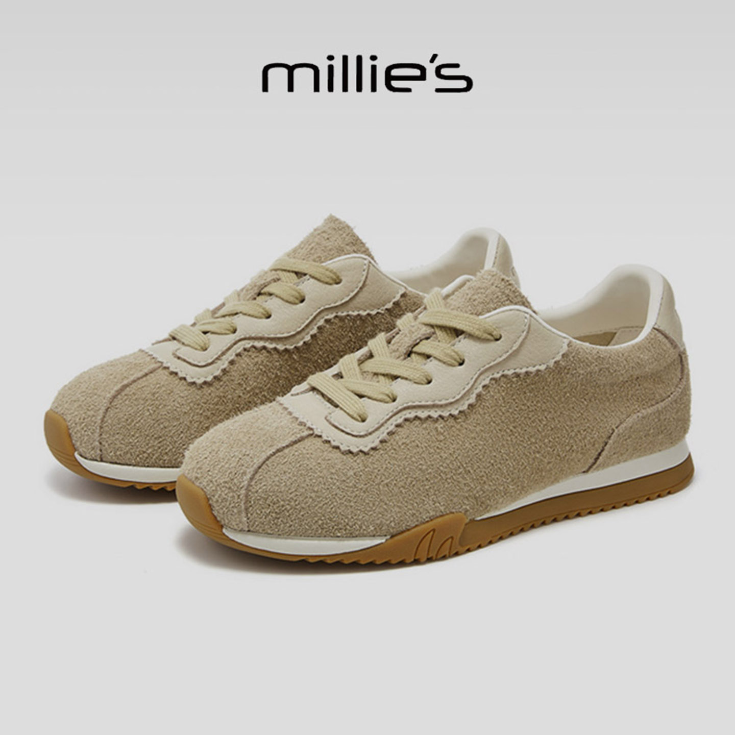 MILLIE'S/妙丽真皮厚底小白鞋