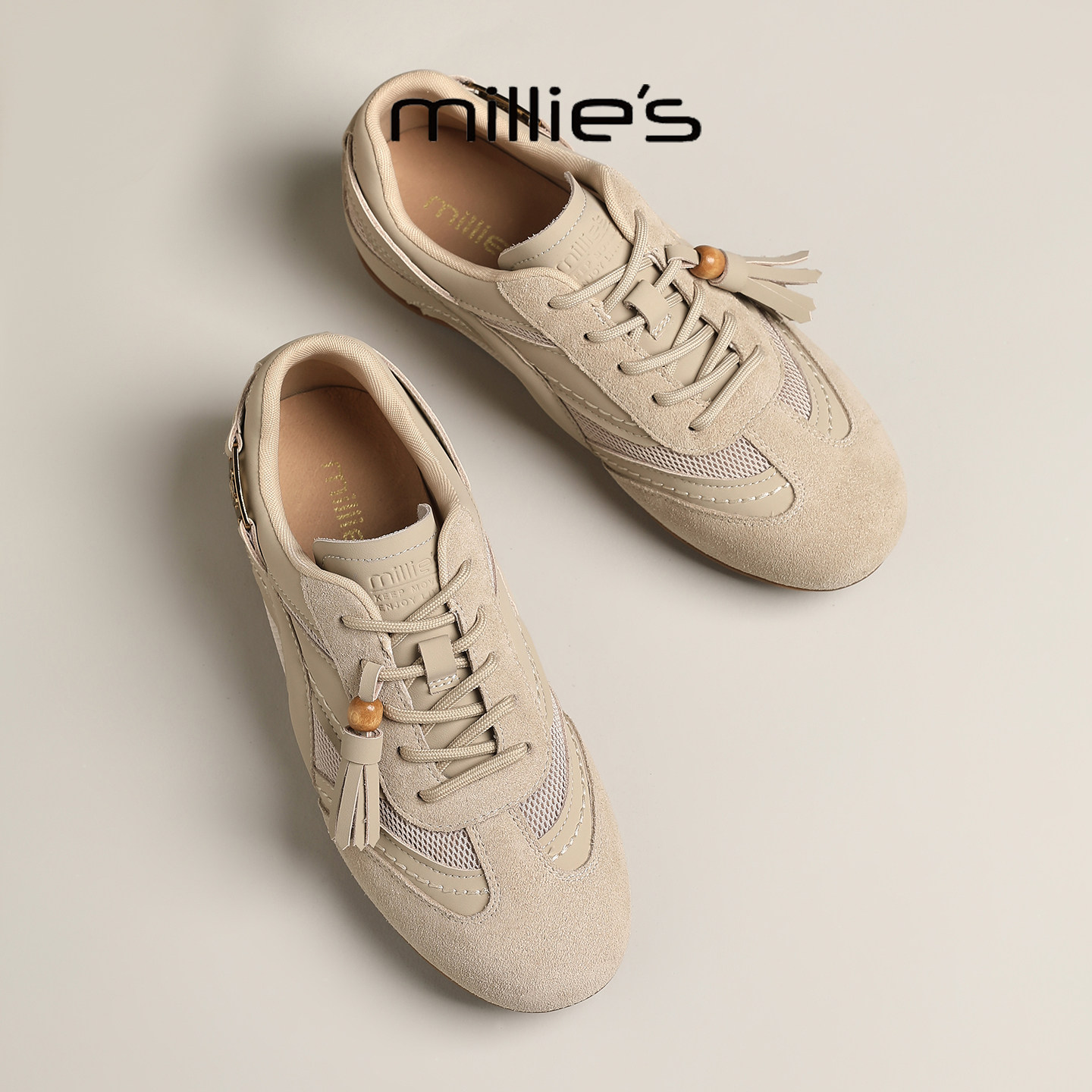 MILLIE'S/妙丽2025新款轻便通勤百搭休闲鞋女平底舒适德训鞋,女鞋,德训鞋,淘宝优惠券,粉丝福利购,淘宝优惠卷