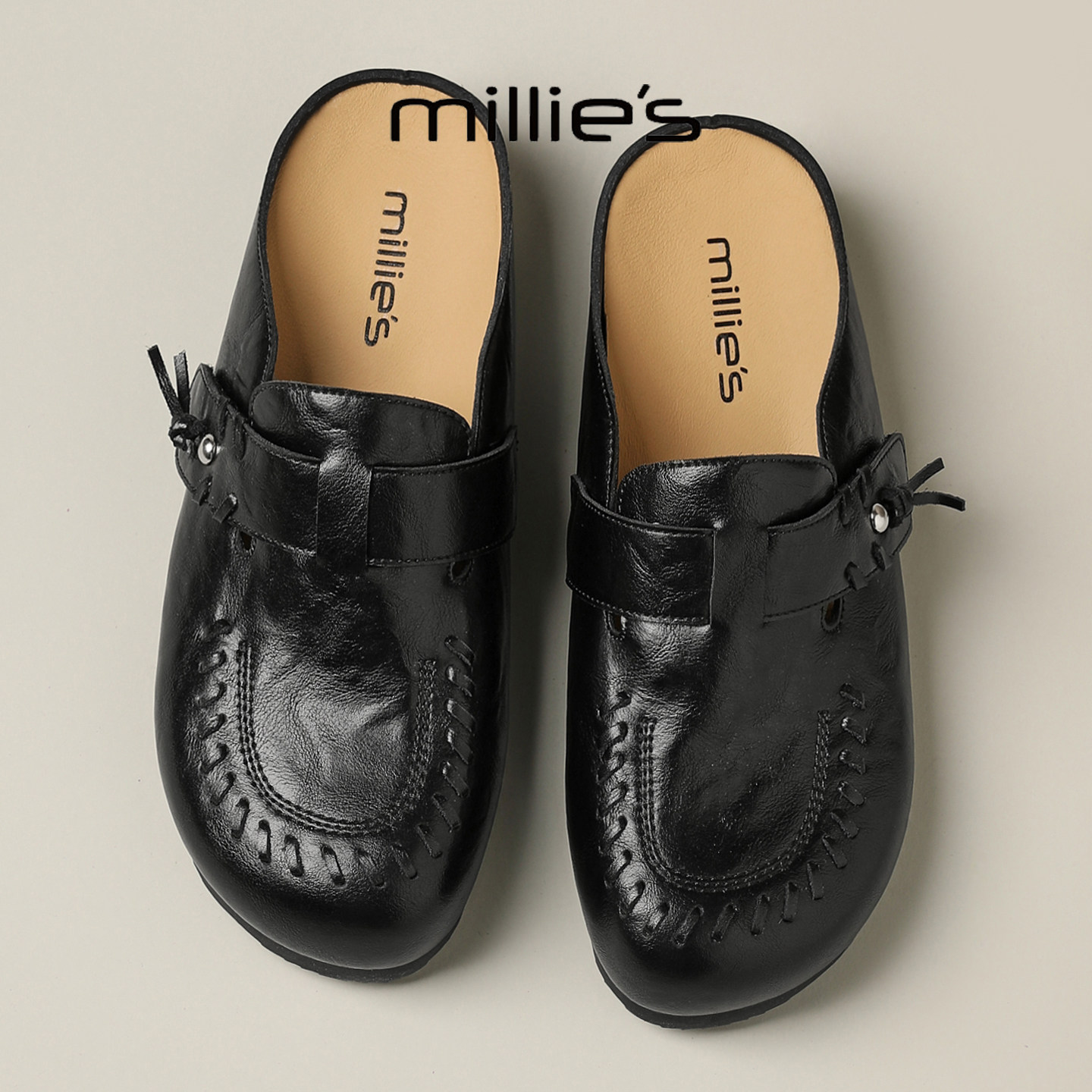 MILLIE'S/妙丽2026新款潮流软底勃肯鞋包头半拖舒适内增高懒人鞋