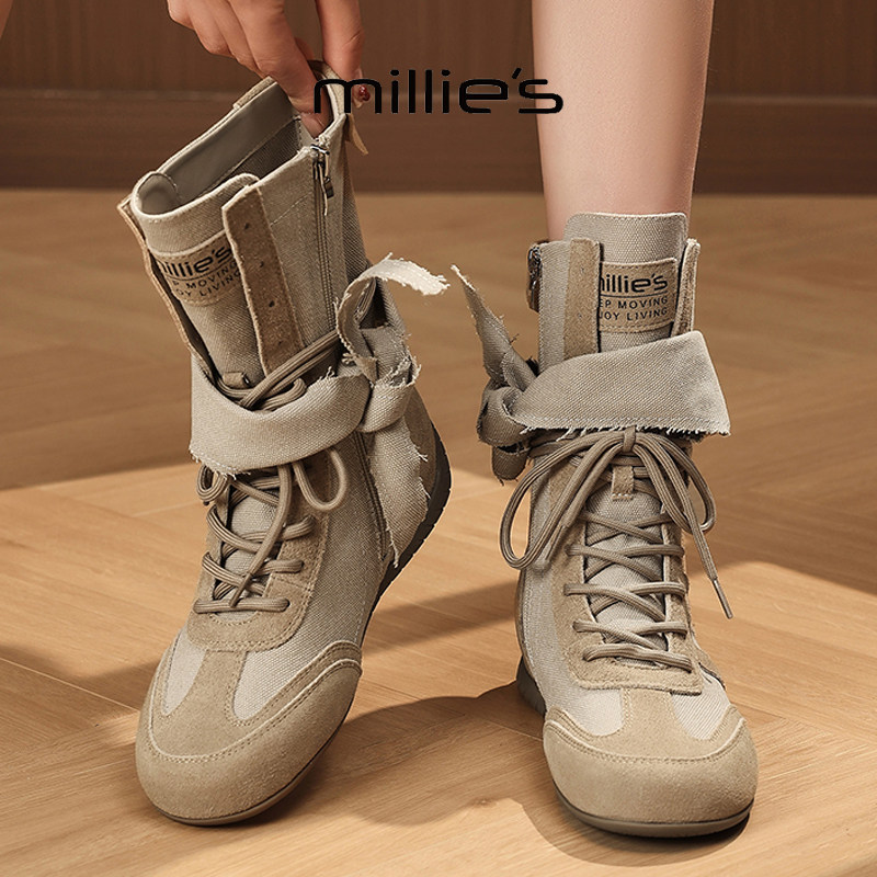 MILLIE'S/妙丽2025新款复古英伦风厚底马丁靴女款配裙子户外靴