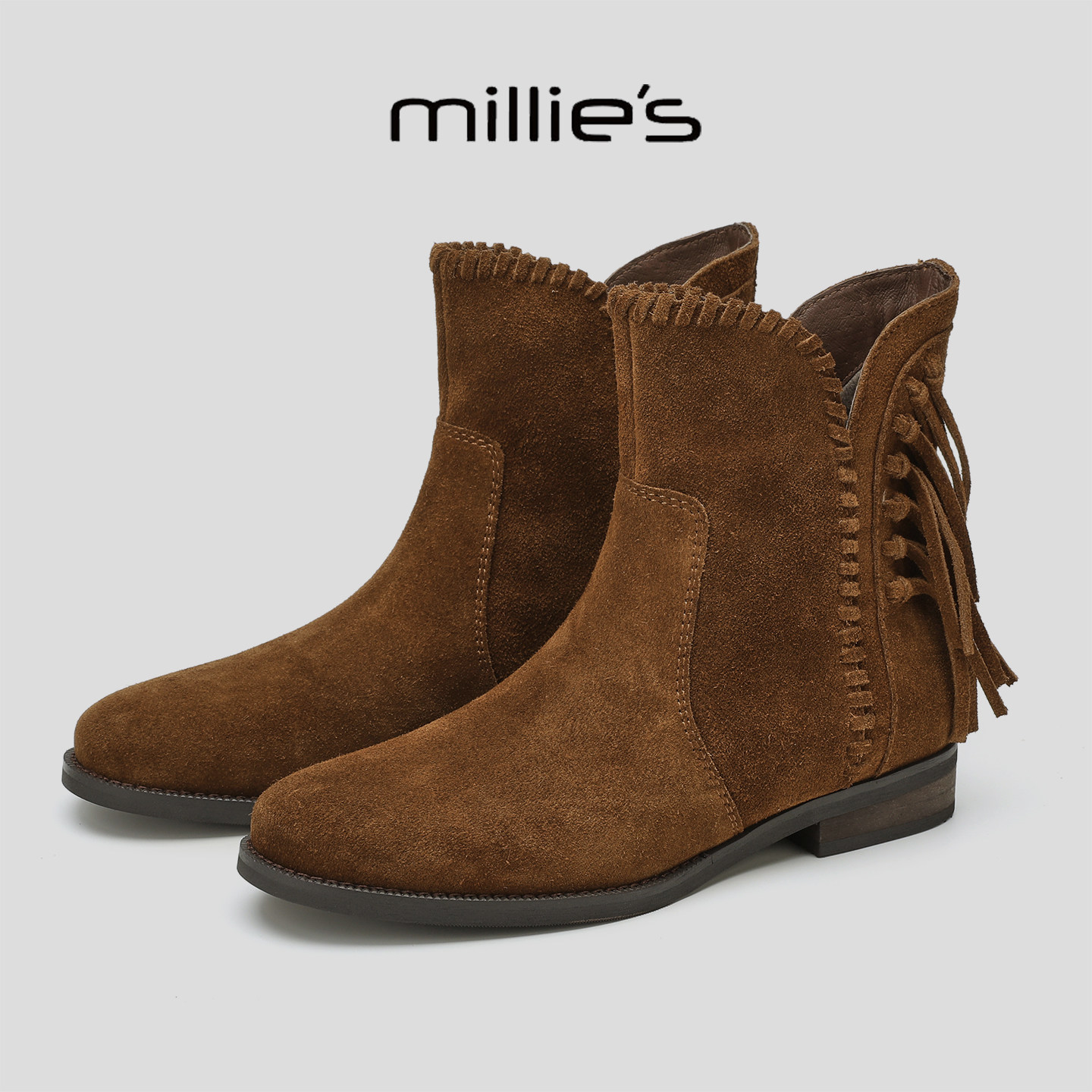 MILLIE'S/妙丽流苏磨砂皮女靴