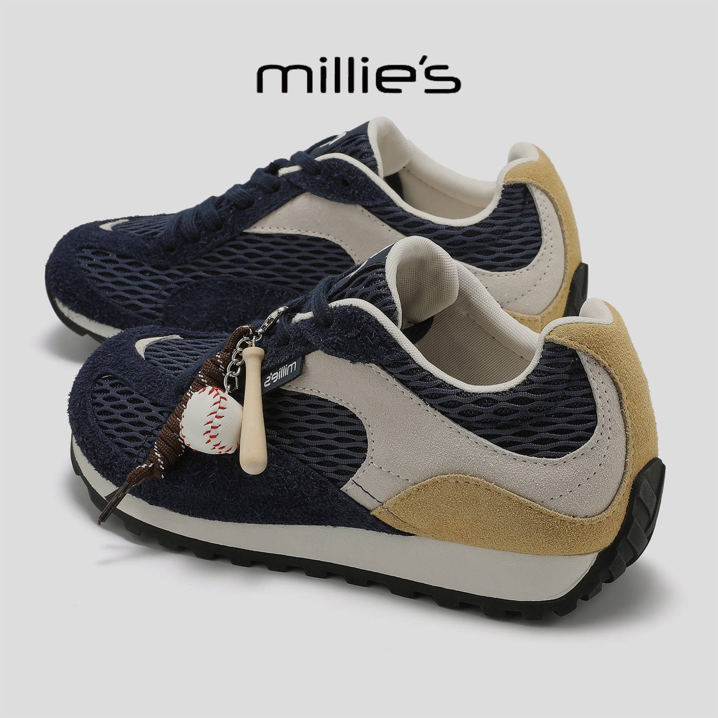 MILLIE'S/妙丽2025新款复古德训鞋女平底网面透气运动休闲鞋,女鞋,德训鞋,淘宝优惠券,粉丝福利购,淘宝优惠卷
