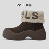 妙丽2025新款 MILLIE 短靴显瘦加绒加厚保暖休闲防滑厚底雪地靴