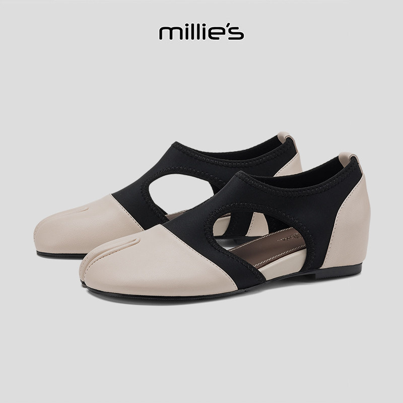 MILLIE'S/妙丽2026夏季芭蕾舞鞋内增高镂空凉鞋舒适浅口女士凉鞋