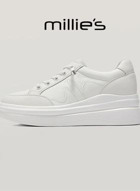 millies妙丽 圆头厚底韩系银色日常简约百搭时尚休闲小白鞋春季