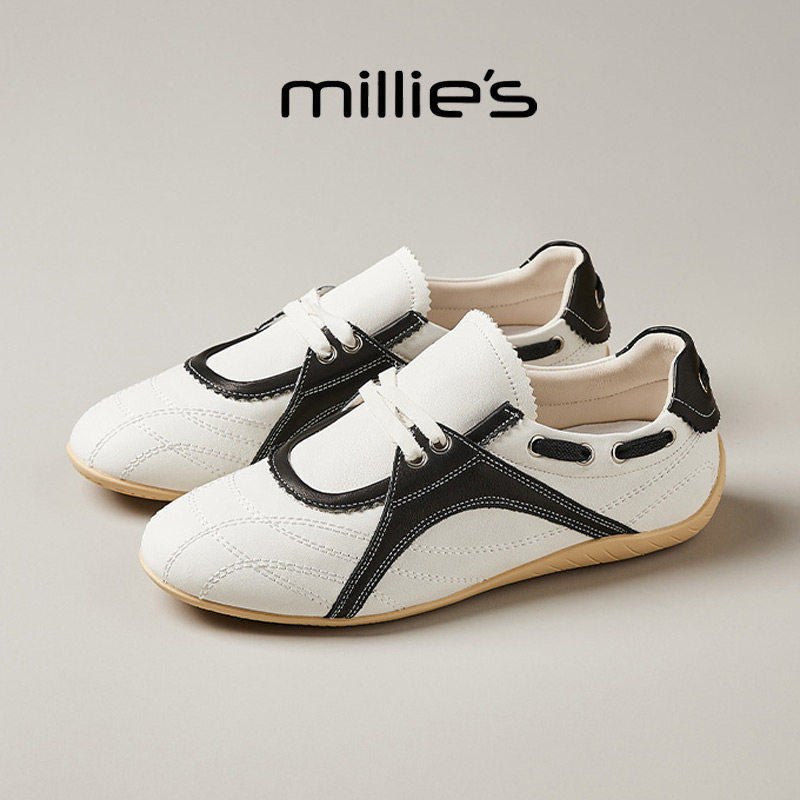 MILLIE'S/妙丽2025新款德训鞋低帮平底黑白休闲鞋板鞋女鞋阿甘鞋,女鞋,德训鞋,淘宝优惠券,粉丝福利购,淘宝优惠卷