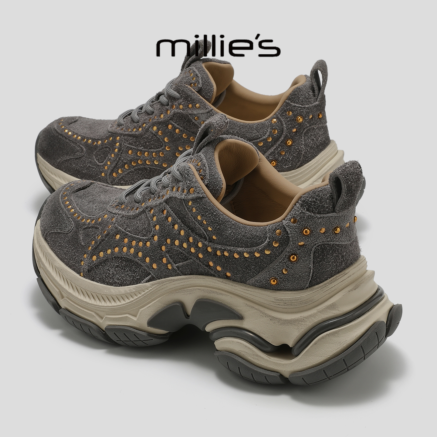 MILLIE'S/妙丽真皮厚底老爹鞋女