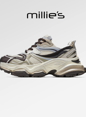 millies妙丽女鞋 做旧款厚底增高系带百搭休闲运动银色老爹鞋春秋