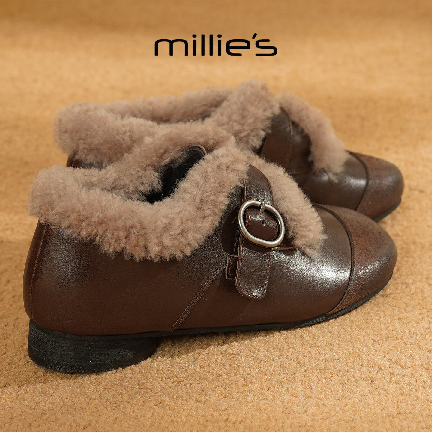 MILLIE'S/妙丽加绒乐福鞋女冬季保暖皮带扣毛毛鞋勃肯鞋,女鞋,勃肯鞋/软木鞋,淘宝优惠券,粉丝福利购,淘宝优惠卷