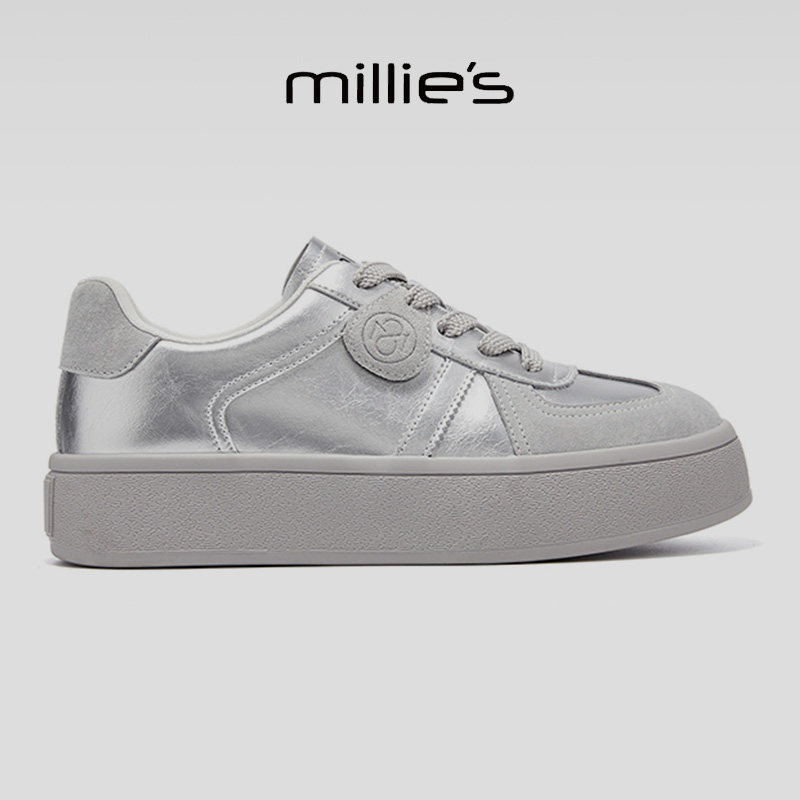 MILLIE'S/妙丽真皮厚底小白鞋女
