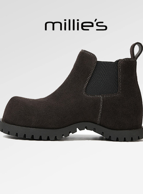 millies妙丽美拉德色英伦风大头磨砂皮小个子内增高马丁靴女冬季