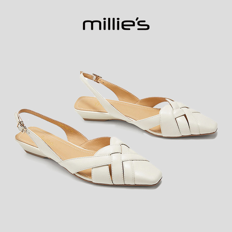 MILLIE'S/妙丽方头平底法式温柔风柔软舒适不累脚时尚百搭凉鞋女