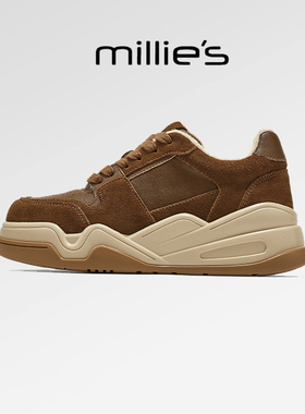 millies妙丽冬季加绒保暖美拉德色厚底复古撞色拼接软底休闲板鞋