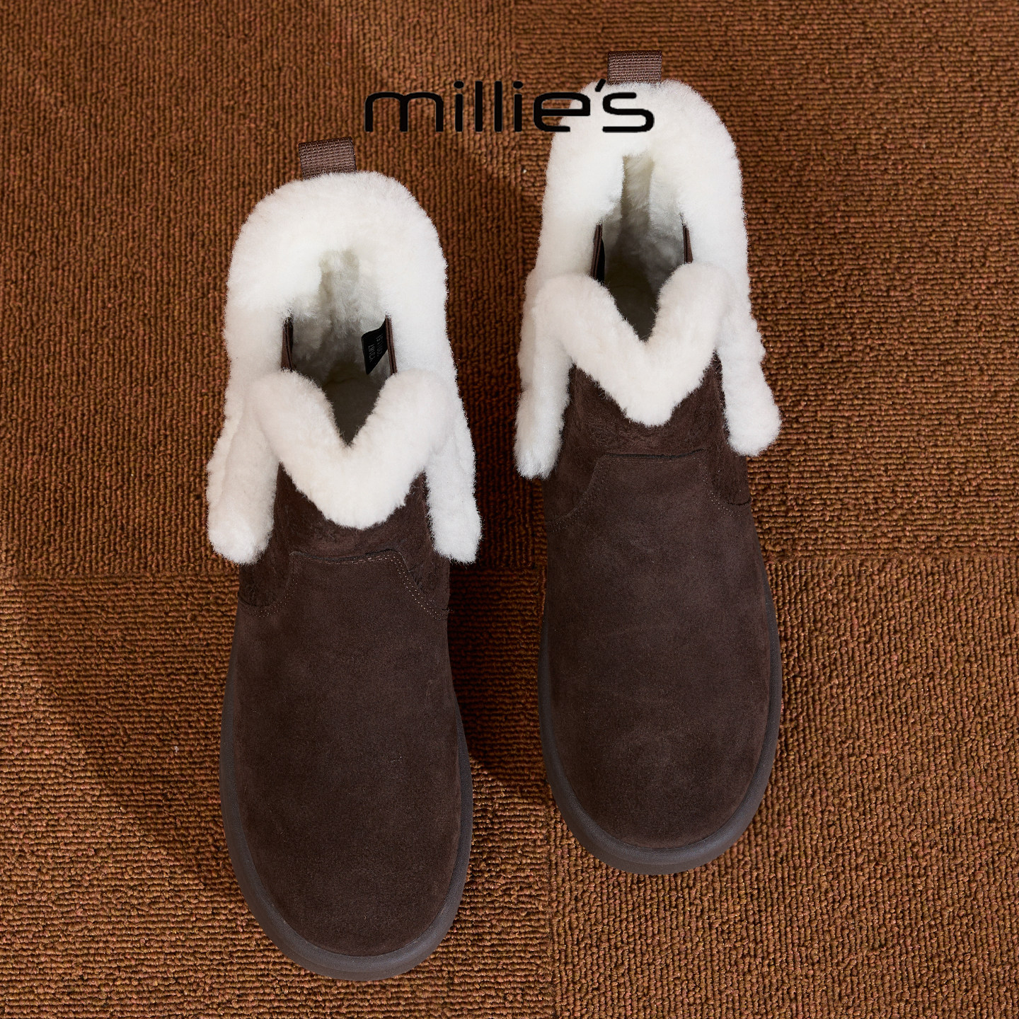MILLIE'S/妙丽2026新款加绒保暖雪地靴舒适复古显瘦棉鞋毛毛短靴