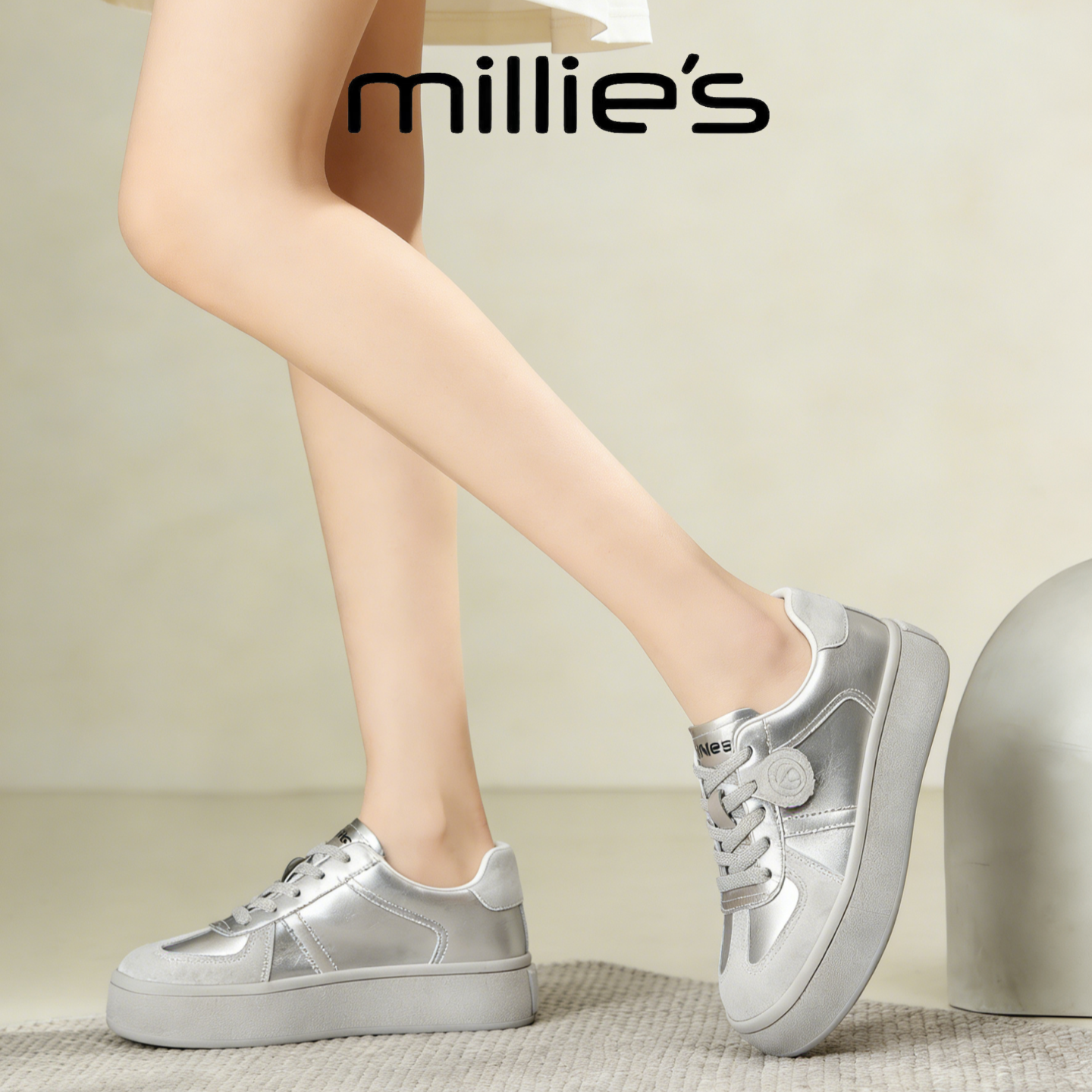 MILLIE'S/妙丽真皮厚底小白鞋女