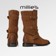 MILLIE 饰反绒通勤保暖复古中筒靴 靴女金属扣带装 妙丽高级时装