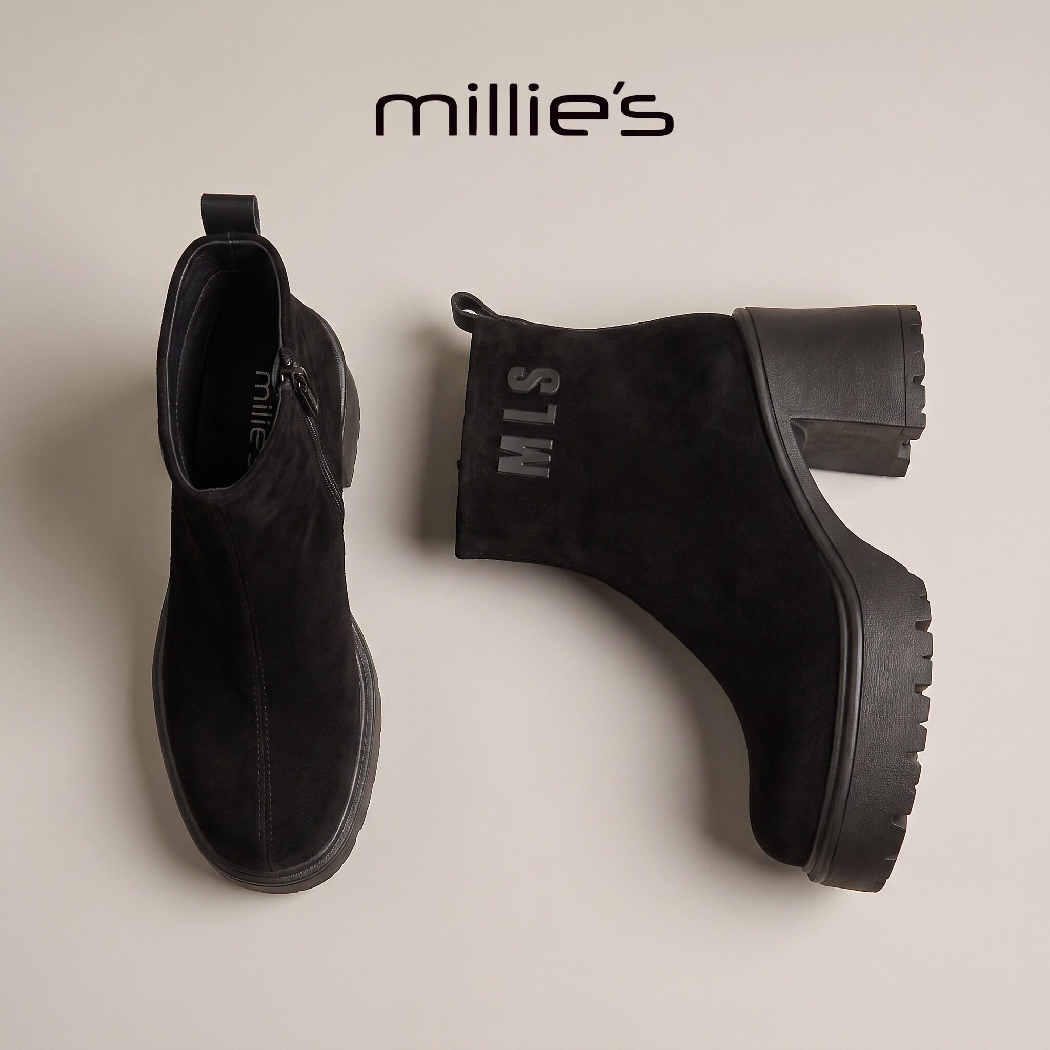 MILLIE'S/妙丽加绒真皮马丁靴女