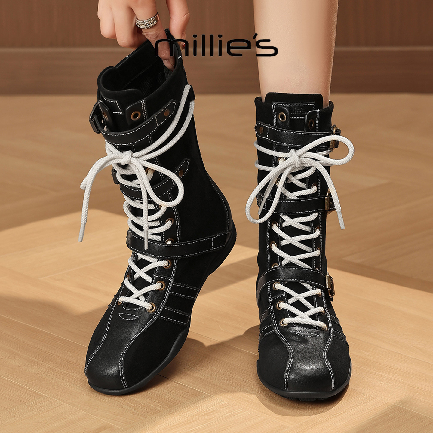 MILLIE'S/妙丽真皮弹力靴女