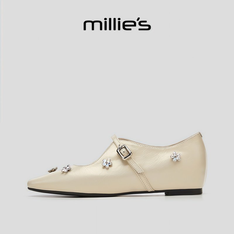 MILLIE'S/妙丽花朵水钻玛丽珍鞋女一字扣带低跟百搭单鞋休闲鞋,女鞋,玛丽珍鞋,淘宝优惠券,粉丝福利购,淘宝优惠卷