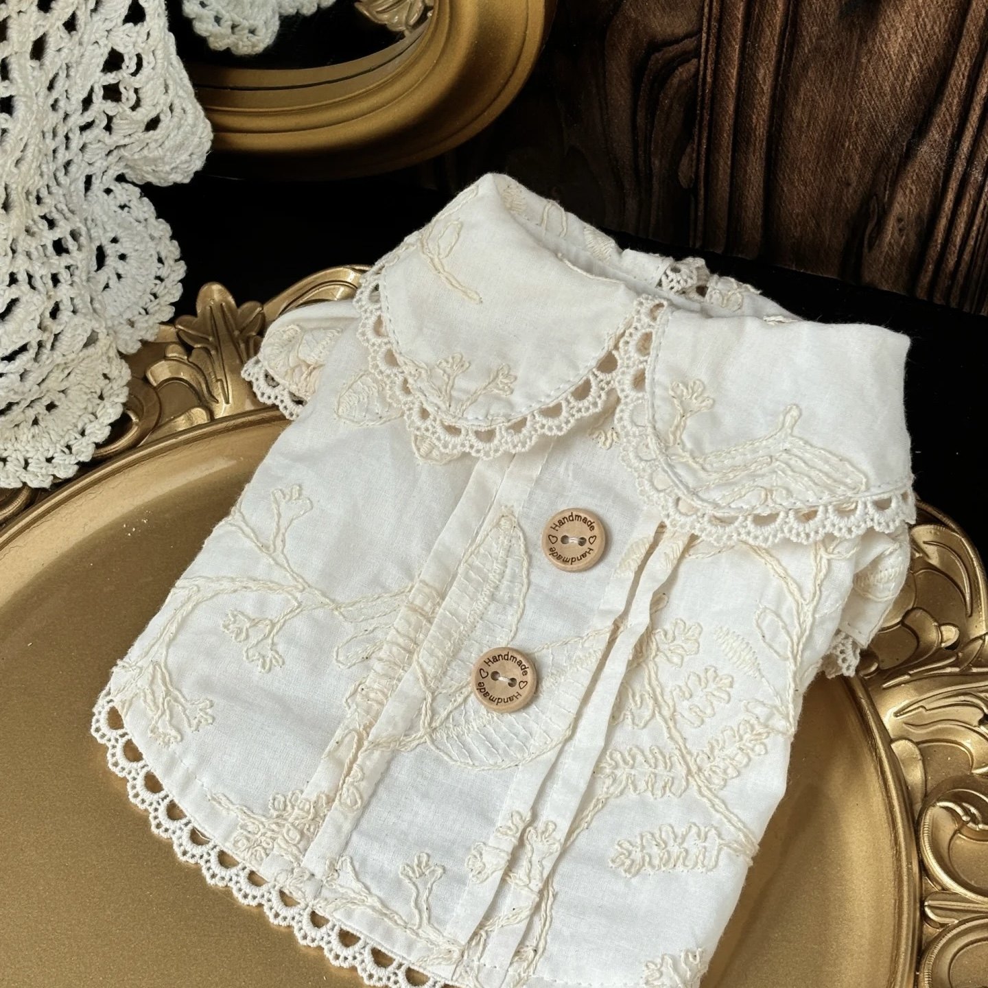 原创宠物猫咪狗狗法式衬衫小狗狗翻领印花小衣服猫咪立体刺绣短衫