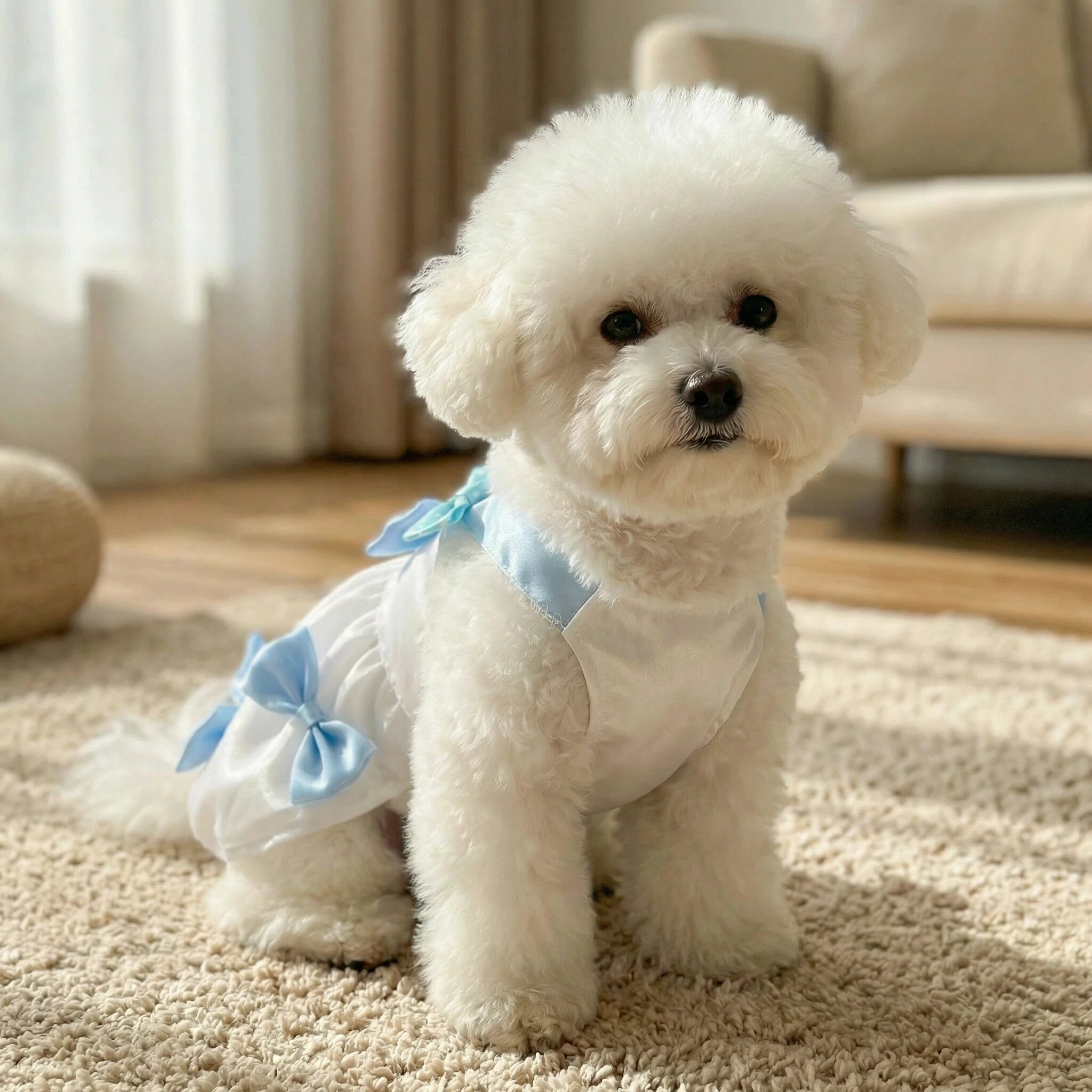 宠衣阁狗狗公主裙流光纱白色蝴蝶结装饰小型犬泰迪比熊宠物连衣裙